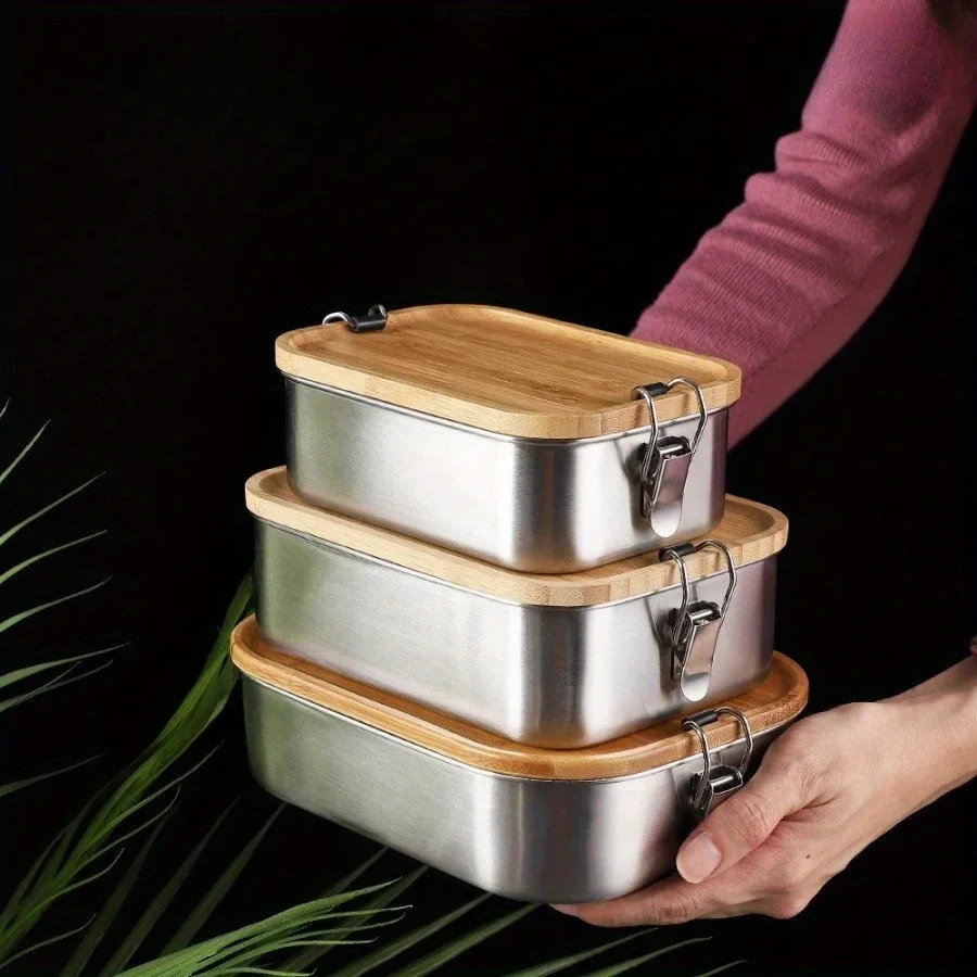Food Storage Time - New 304 Stainless Steel Bamboo Lid