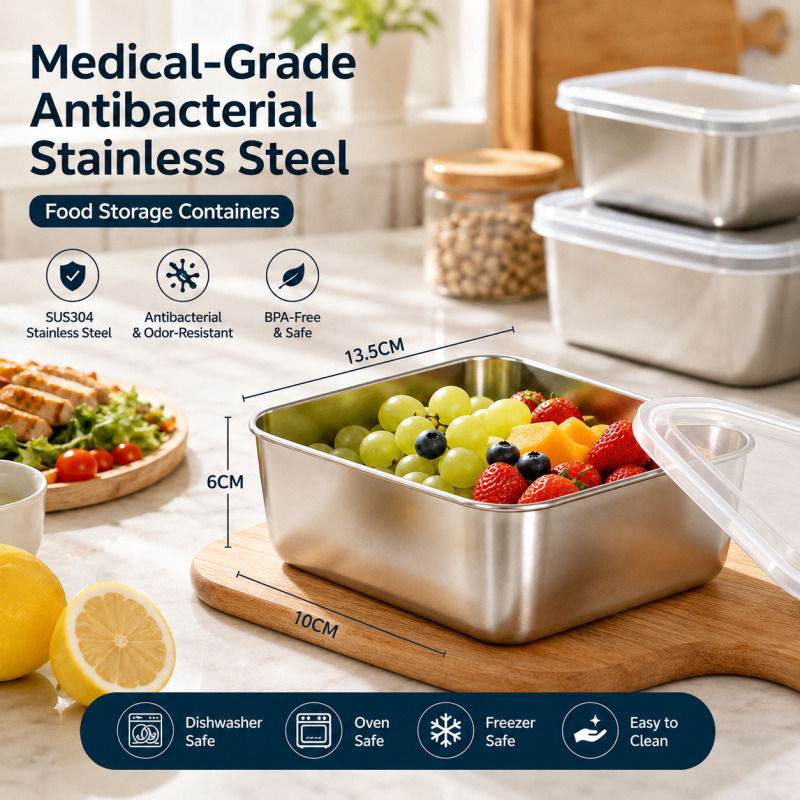 Food Storage Prep Containers - Medical Grade Antibacterial Stainless Steel Food