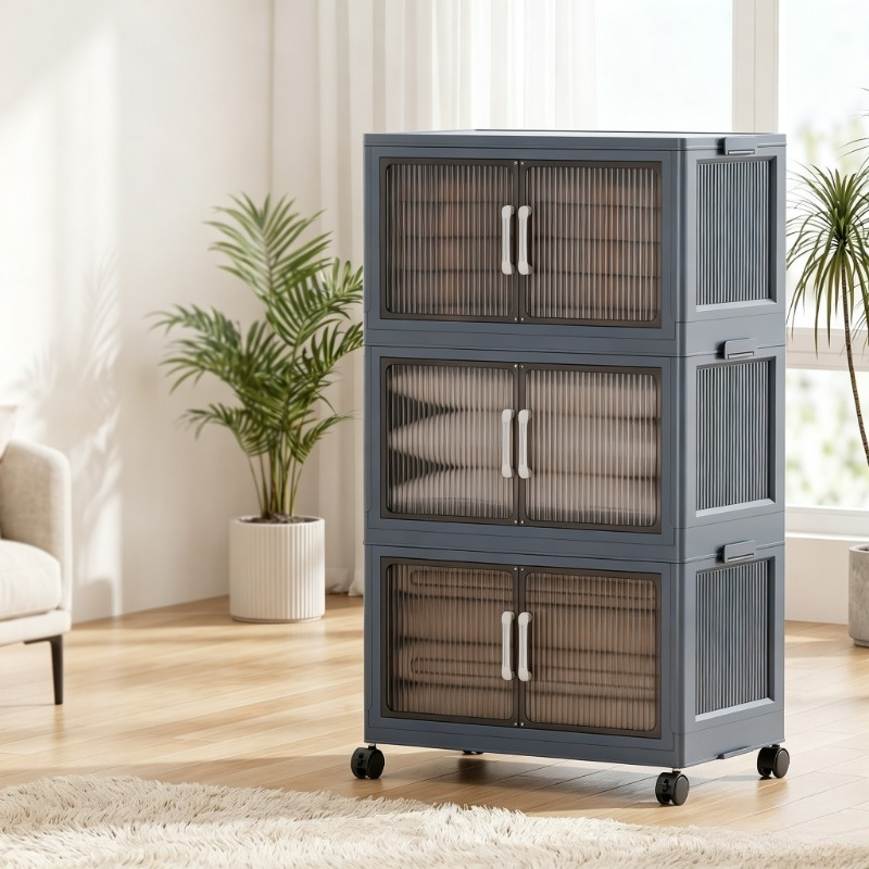 Food Storage Tank - 3‑Tier Foldable Plastic Storage Cabinet with
